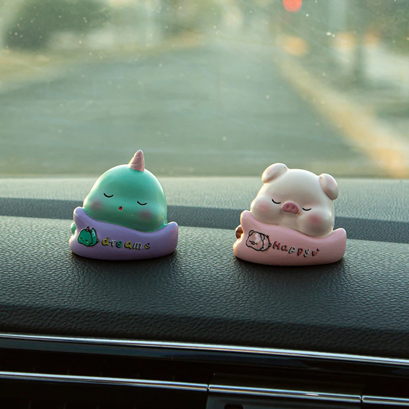 Cute Mini Pig Duck Car Ornaments Car Center Console Decoration Interior Micro Landscape Model Car Accessories Gifts