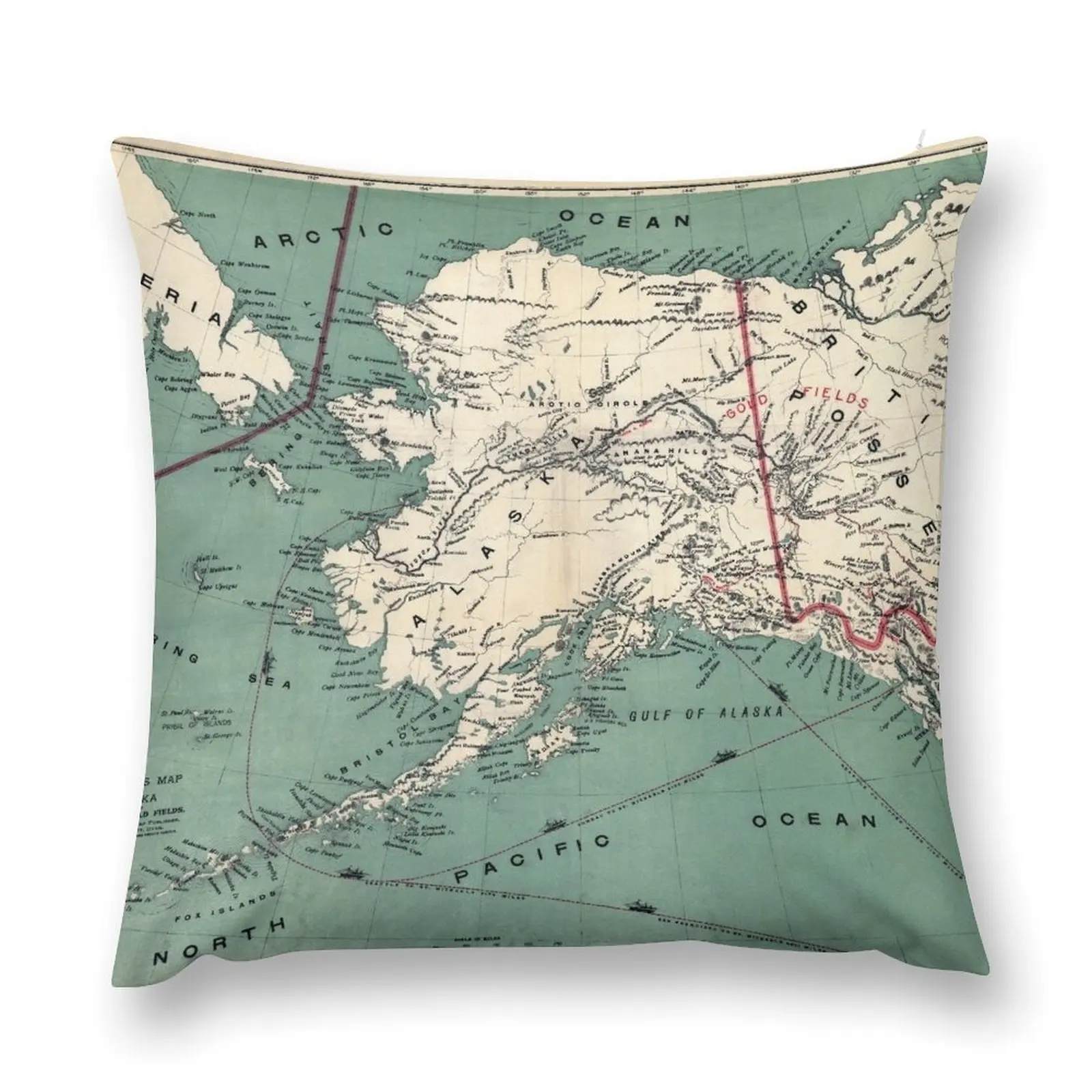 ALASKA GOLD RUSH SURVIVAL MAP/GUIDE 1897 Throw Pillow Pillow Cases Decorative Pillowcases Room decorating items pillow