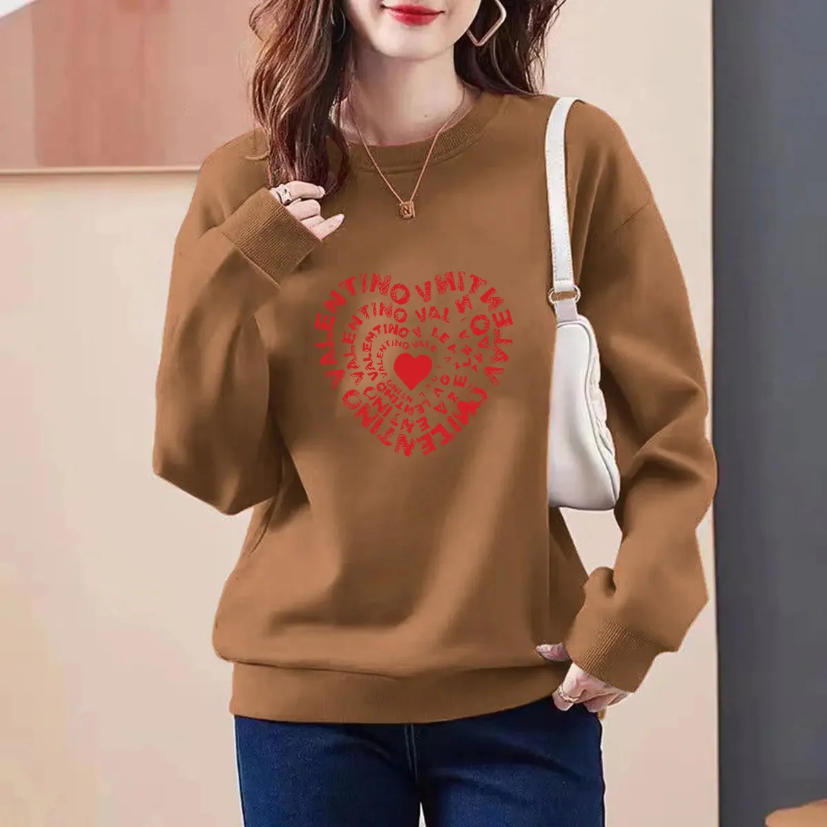 Women Clothing Chic Printed Hoodies O-neck Long Sleeve Pure Cotton Loose Pullovers Autumn Winter New Vintage Sweatshirts Tops