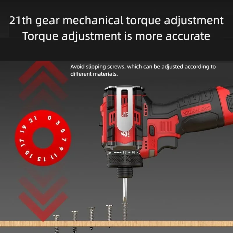 Imagem -06 - Chigo-brushless Furadeira Elétrica sem Fio Chave de Fenda Ferramentas Elétricas Drill Driver Knockable Bateria Li-ion 80n.m 18v
