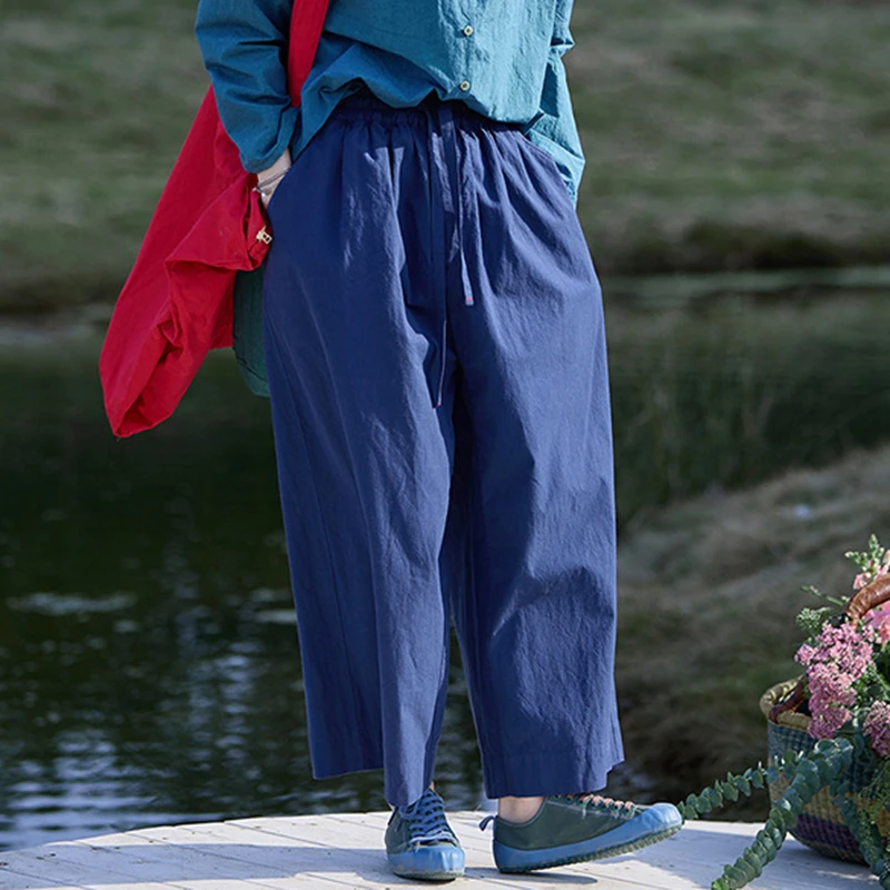 

High Waist Wide Leg Pants Women New Arrival 2025 Spring Vintage Style Solid Color Loose Female Cotton Casual Pants M1379
