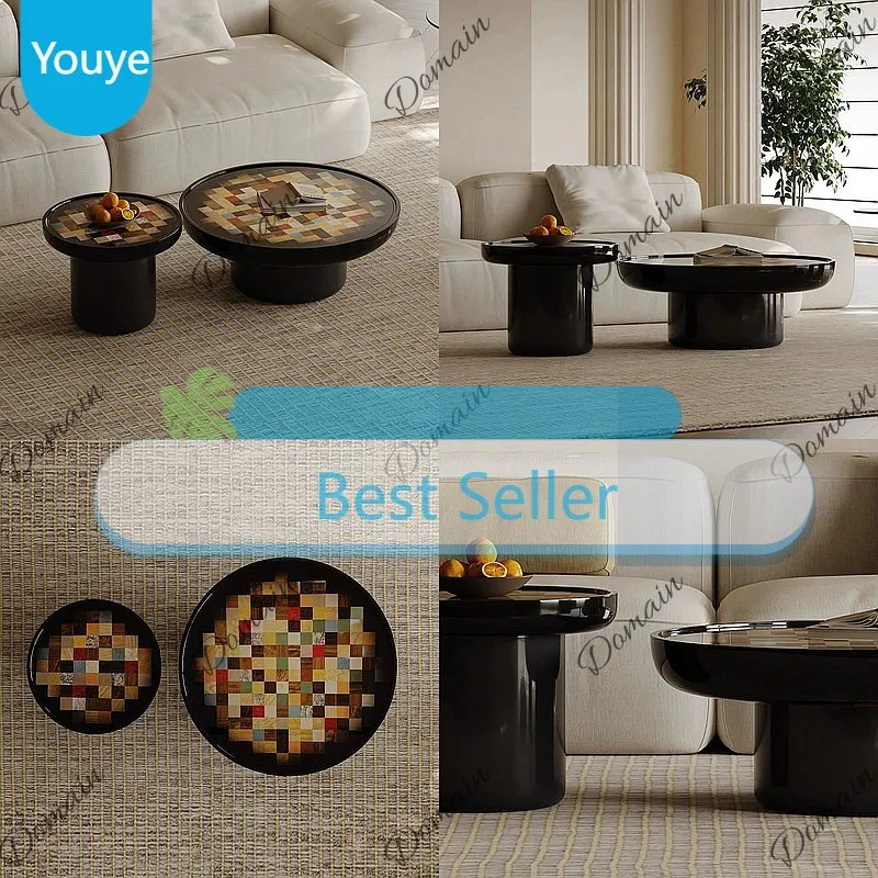 Y Italian Minimalist Round Coffee Table Set High Gloss Paint 2025 New Style For Small Living Room