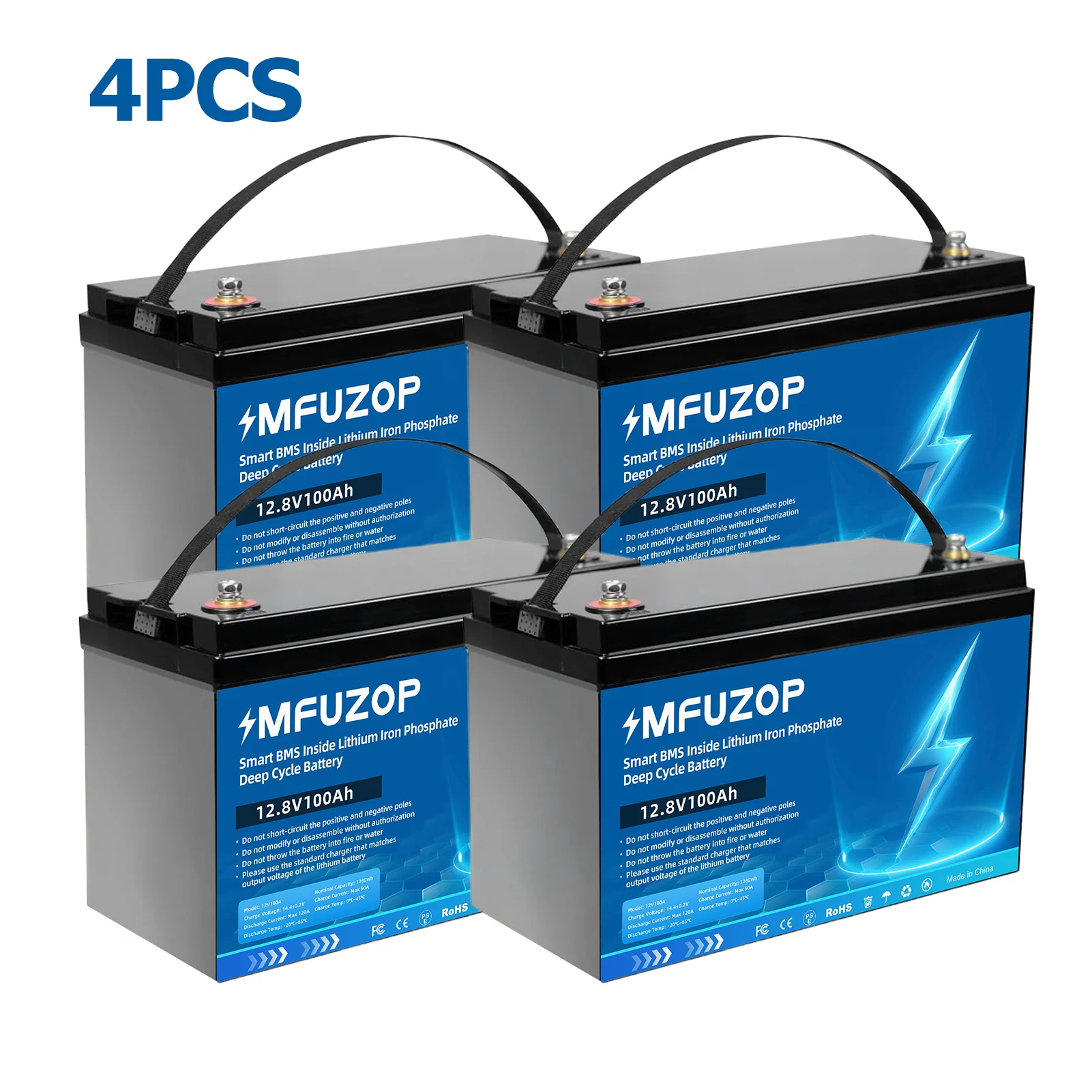 MFUZOP Draagbare Oplaadbare LiFePO4 Batterij 12V 100Ah Deep Cycle 10000+ Ingebouwd Intelligent BMS-systeem voor Camperen Geen BTW