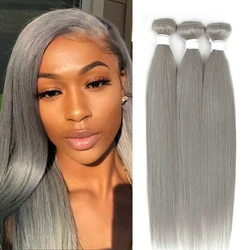 Silver Grey Straight Remy Hair Bundles Brazilian 9A 100% Human Hair Bundles Weave Extension 8-26inch 1/3 Pcs Deal  EUPHORIA