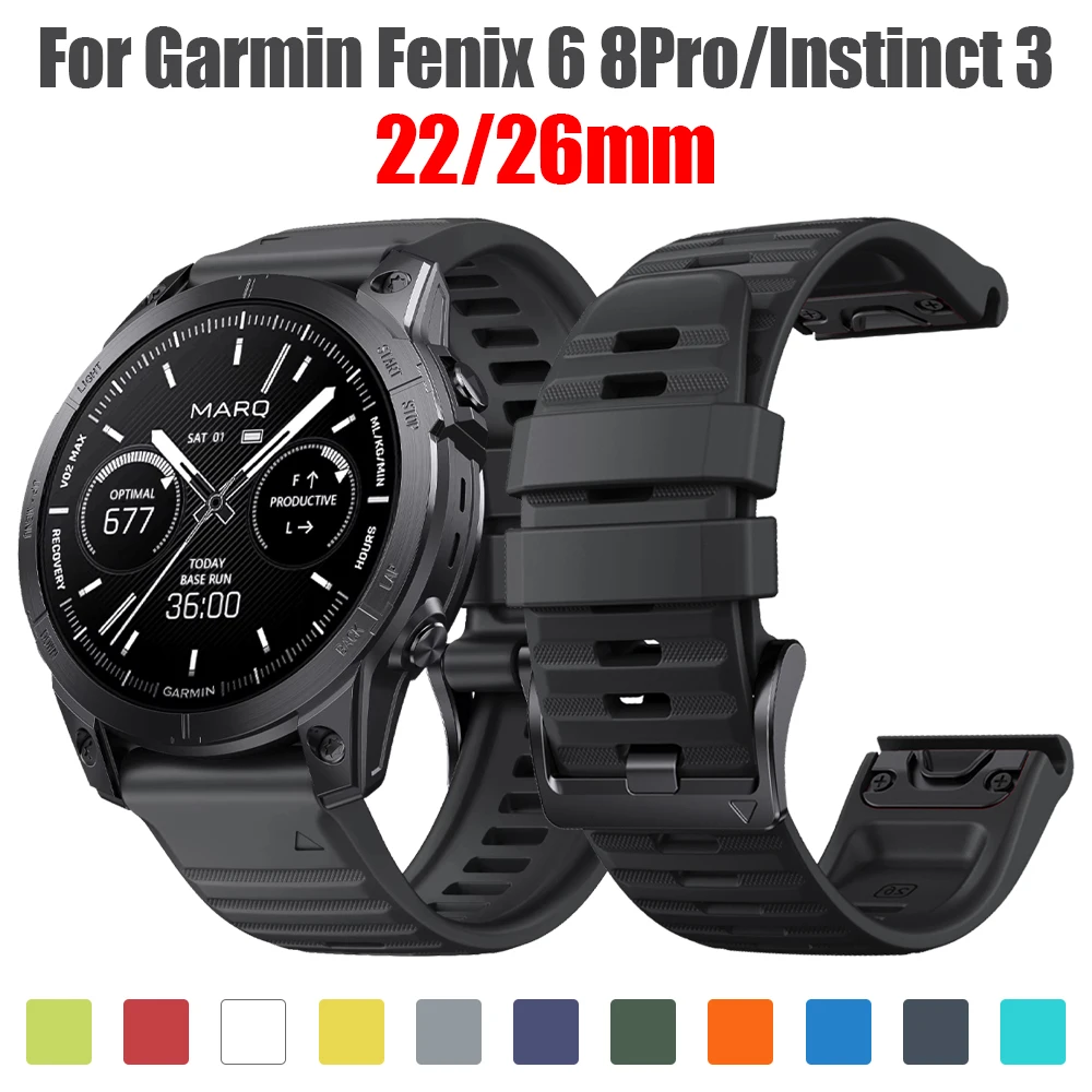 22/26mm QuickFit Silikonarmband für Garmin Fenix 6 7 8Pro/Instinct 3 2X/Tactix 8 7 Armband für Forerunner 970 965 955/Enduro 3