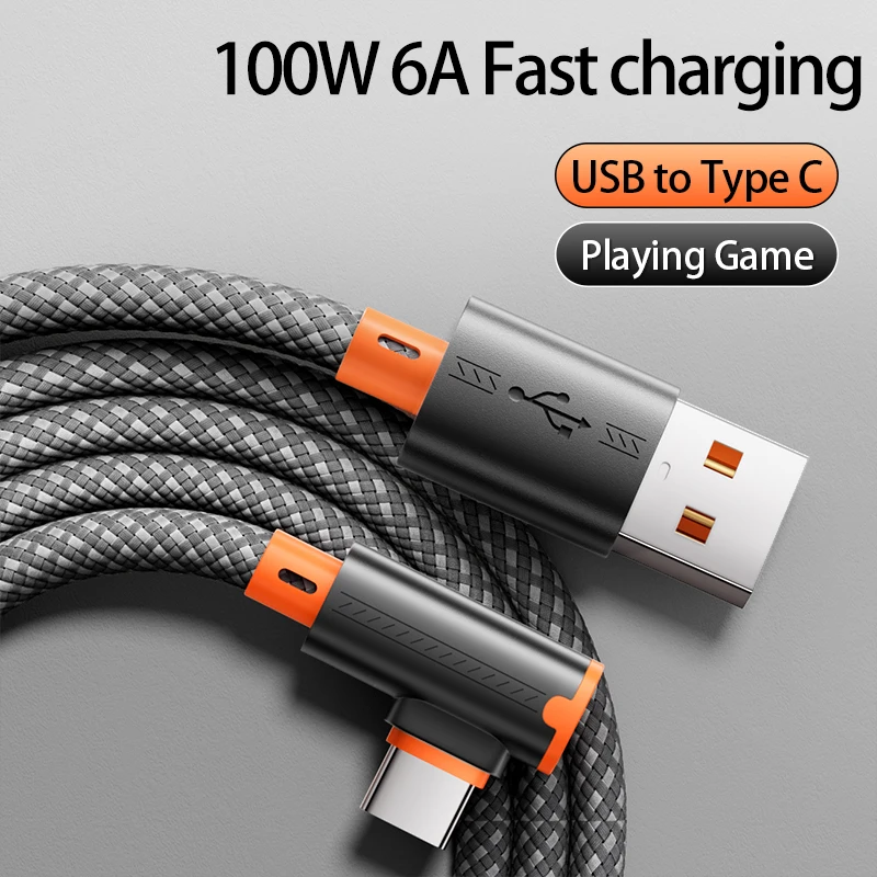 

Кабель USB-C 100W 6A для быстрой зарядки и передачи данных, угловой, для игр, для Samsung S24, Huawei P40, Xiaomi P40, OnePlus, телефонов Android