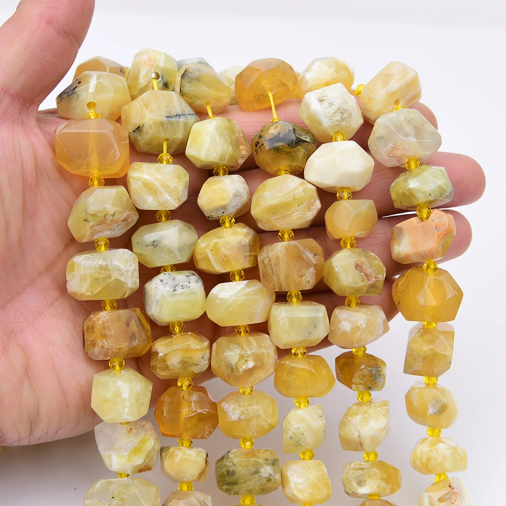 

APDGG Natural Yellow Opal Stone Hand Cutting Big Nugget Loose Beads 16'' Strand Pendant Jewelry Making DIY