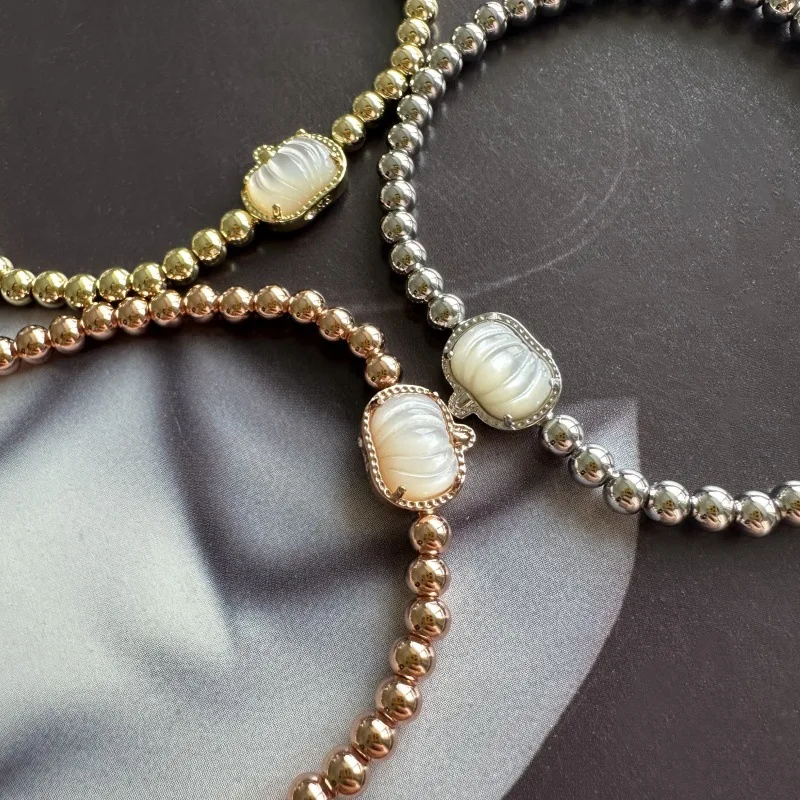 YEEVAA Halloween Series Pumpkin in White Mother of Pearl Spooky Mood Stretch Bracelet, Fashion Jewelry, Unique Gifts