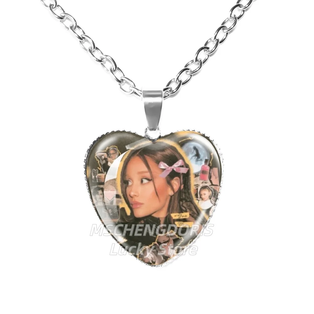 Singer A-Ariana G-Grande Necklace Glass Cabochon Heart-Shape Pendant Chain Necklace Charm Jewelry Fans Gift