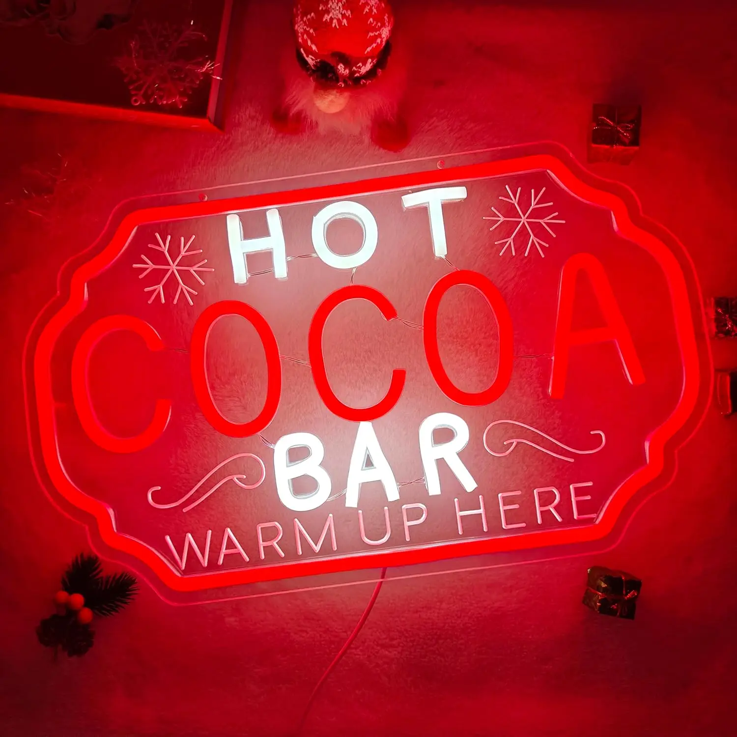 Hot Cocoa Bar Neon Sign Dimmable Christmas Coffee Led Sign Hot Chocolate Bar Light Up Sign for Kitchen Cafe Stations