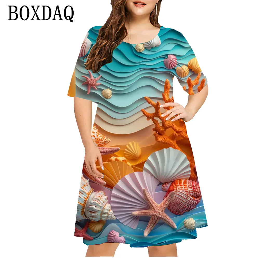 Plus Size Sundress Loose Beach Holidays Dresses For Women Casual Shell 3D Printed Short Sleeve Dress Summer Fashion Clothing 9XL