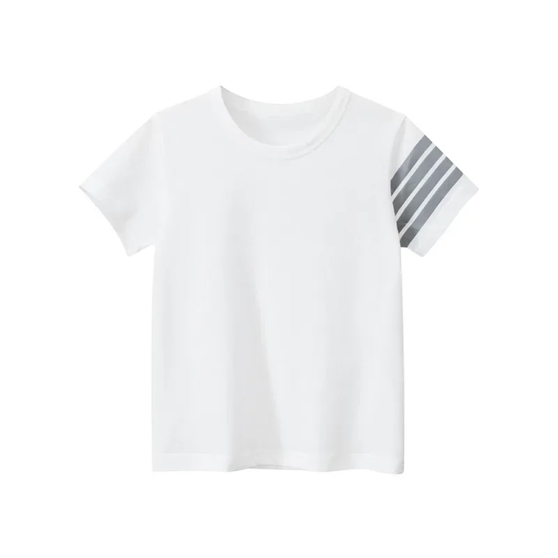 Unisex Gestreepte Mouw T-Shirt Jongens Kleding 2024 Zomer Nieuwe Kinder Korte Mouw T-Shirts Meisjes Katoenen Top Kids Outfit