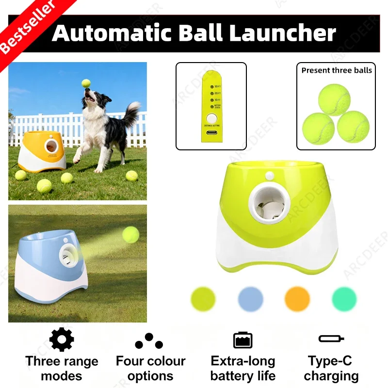 Rechargeable Automatic Ball Launcher for Dogs-3 Distance Settings, Outdoor Tennis Machine with Catapult, Pet Toy for Active Play
