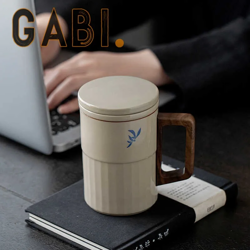 Керамическая кружка GABI с крышкой, офисная чашка для чая с фильтром, кружка для воды с орхидеями, подарочная кружка с у
