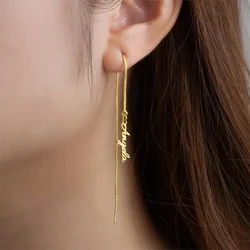 Customized Name Long Pendant Earrings Personalized Chains Ear Studs Custom Stainless Steel Letter Name Earrings Wedding Gifts