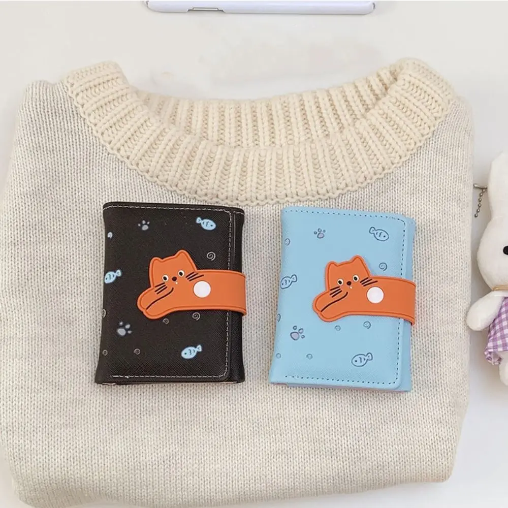 Versatile Portable Cat Printed Wallet Cute PU Leather Short Leather Purse Multiple Card Fashion Three Fold Wallet Girls