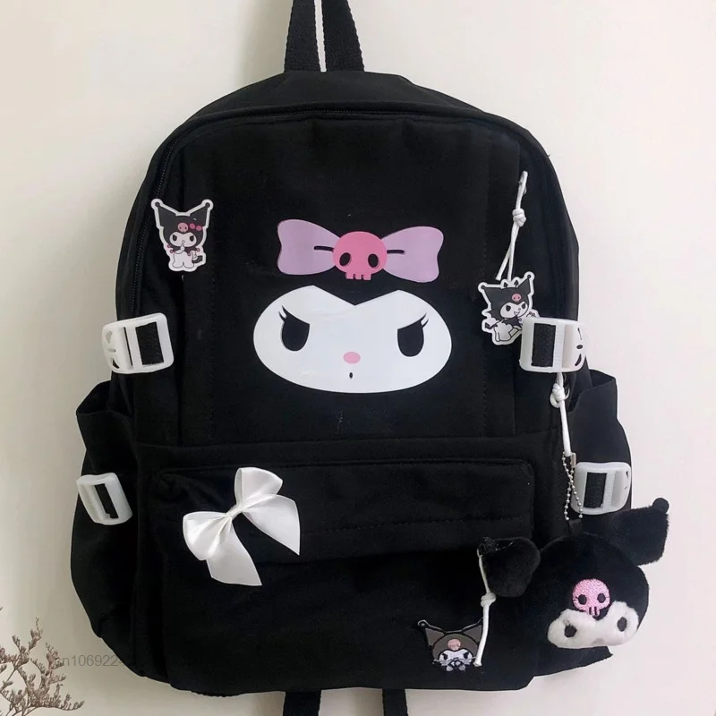 Sanrio New Bags Cartoon Kuromi Printed Black Backpacks Student New Schoolbag Laptop Bag Y2k Women Japan Style Trendy Backpacks