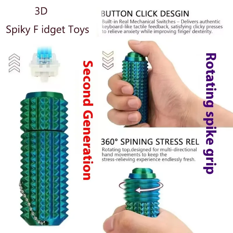 3D Printed Spiky Grippie Keychain Little Ouchies Pocket-Sized Mini Tactile Sensory Fidget Toy Anti-Anxiety Stress Relief Pendant
