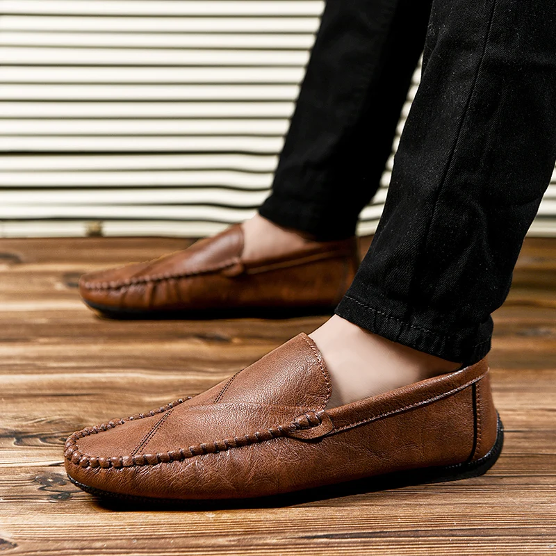 2024Summer men's soft leather single foot loafers, British fashion pea casual breathable driving shoes, men's shoes