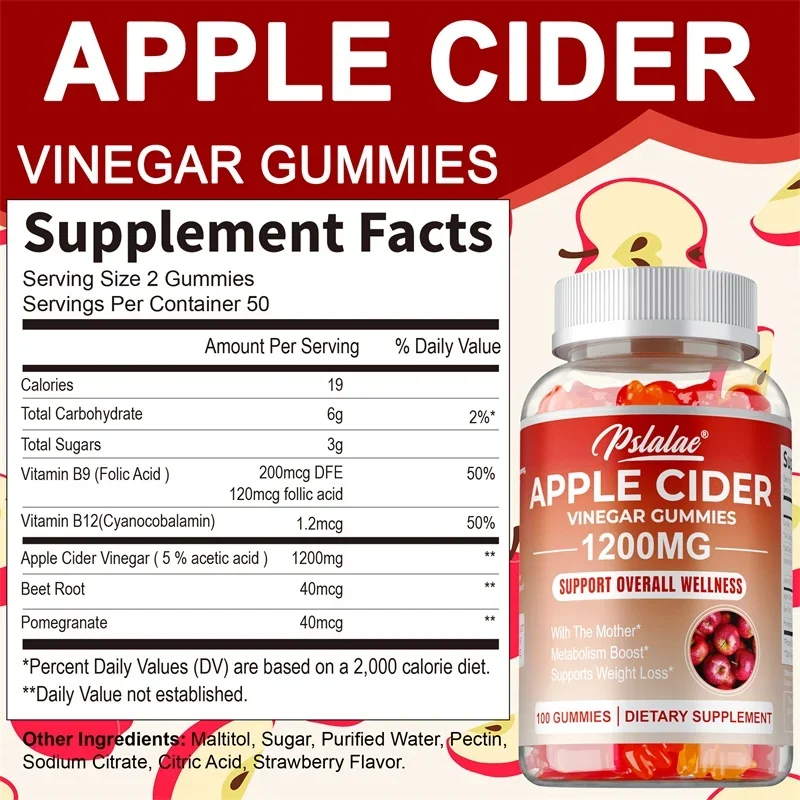 Apple Cider Gummies - Cleanse The Body Naturally, Improves Digestion, Reduces Bloating, Boosts Immunity, Weight Management