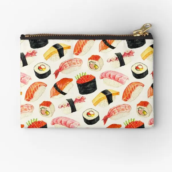 

Sushi Pattern White Zipper Pouches Key Socks Small Wallet Women Coin Underwear Panties Money Packaging Storage Pocket Cosmetic