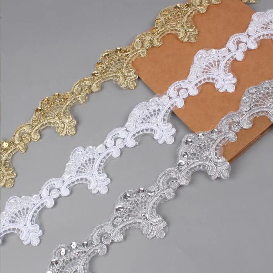 1 Yard Gold Lace Trim Braid Lace DIY Garment Accessories Embroidery Fabric 7CM Wide