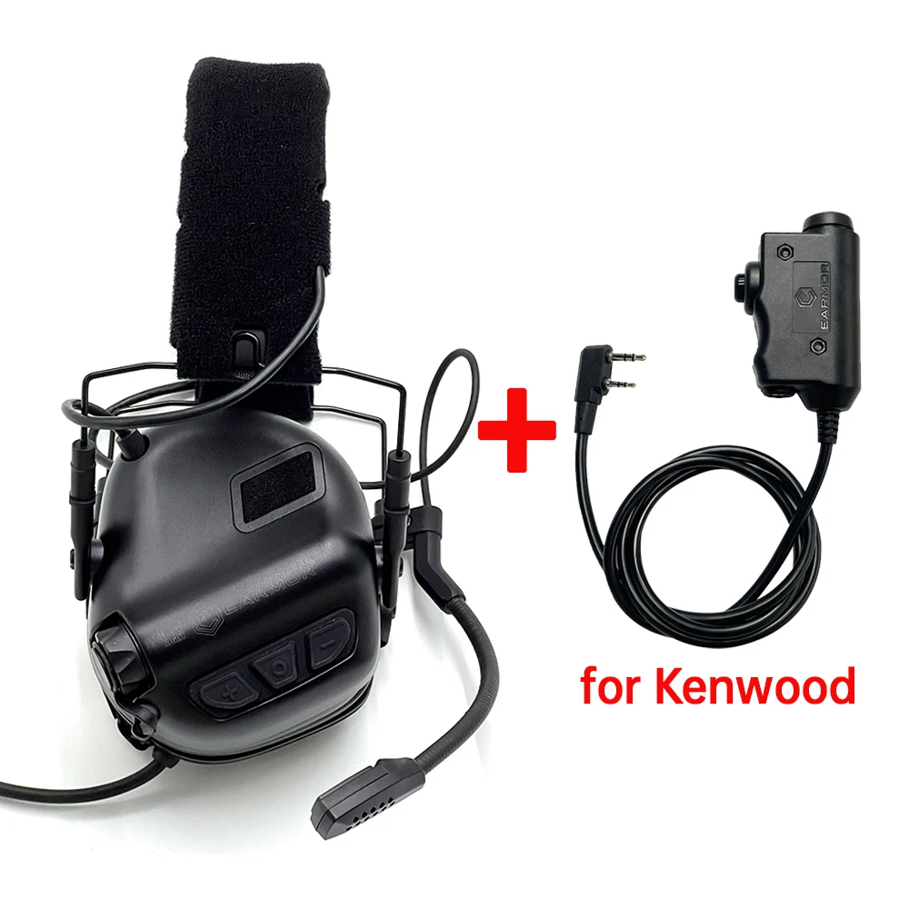 EARMOR M32 SE(SE 32) Taktisches Schieß-Headset + M51 PTT für Kenwood, Aktive Geräuschunterdrückung Ohrenschützer für Jagd, Airsoft