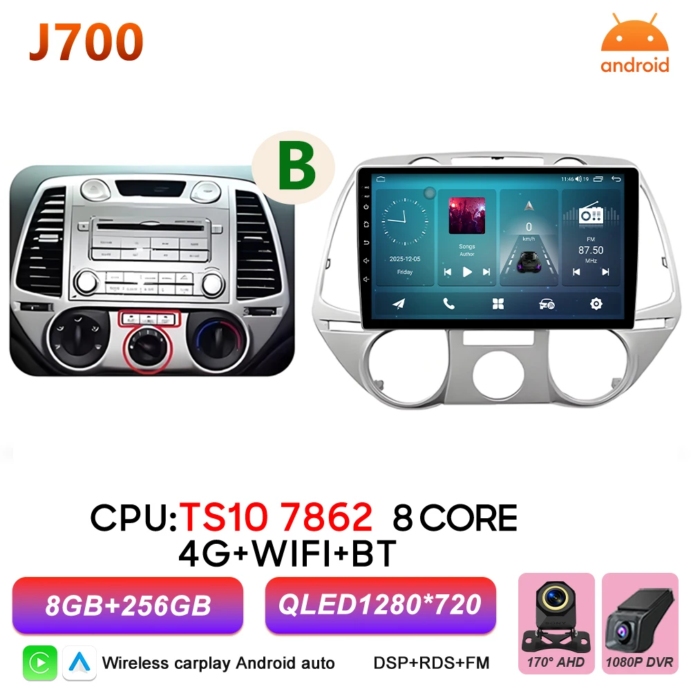 Android 16 autoradio multimediasysteem voor Hyundai i20 2008 2009 2010 2011 2012 Carplay Auto Player GPS Navigatie DSP BT Touchscreen
