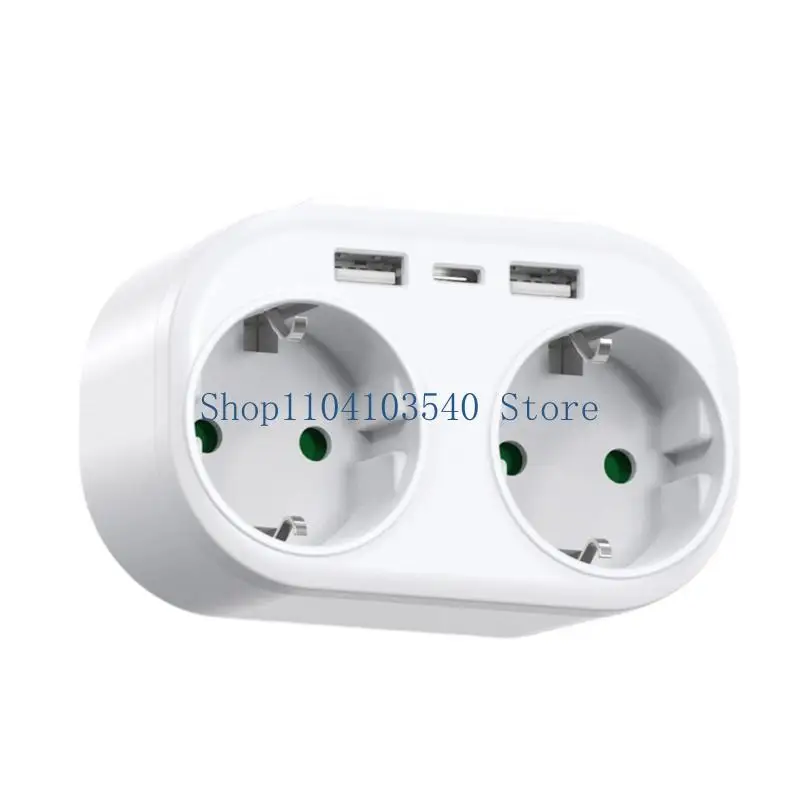 02DC Europe Compatible Socket Converter with 2 Port & Double USB Charging European Travel Adapters ABS for Multiple Devices