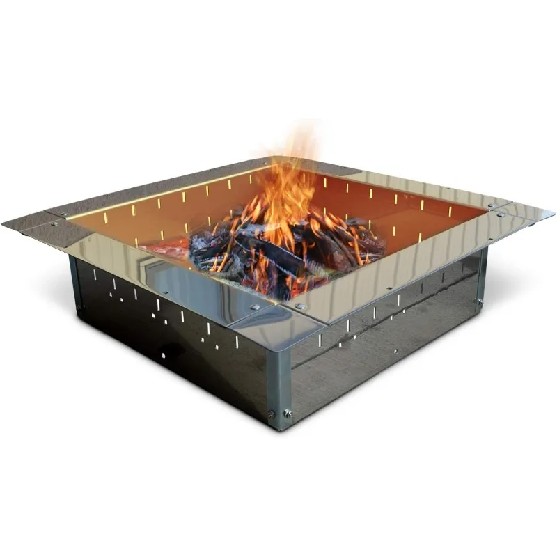 

Heavy Duty Stainless Steel Fire Pit Ring Insert for Outdoors - 24" Square Insert, 32" Outside Flange, 9" Height