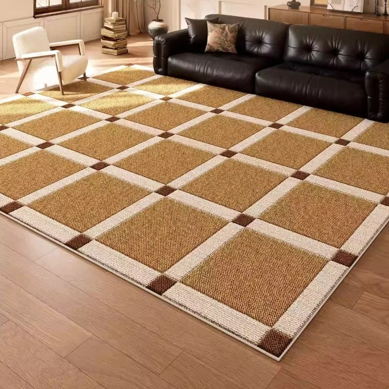 

French Luxury Living Room Carpet Modern Simple Plaid Print Sofa Coffee Table Rug Soft Bedroom Bedside Floor Mat Home Decor Tapis