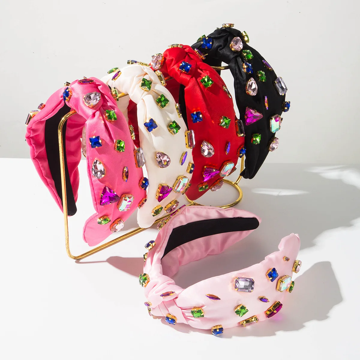 

New Korean Style Trendy Colorful Glass Rhinestone Solid Color Knotted Headband High-end Hair Accessory for Women