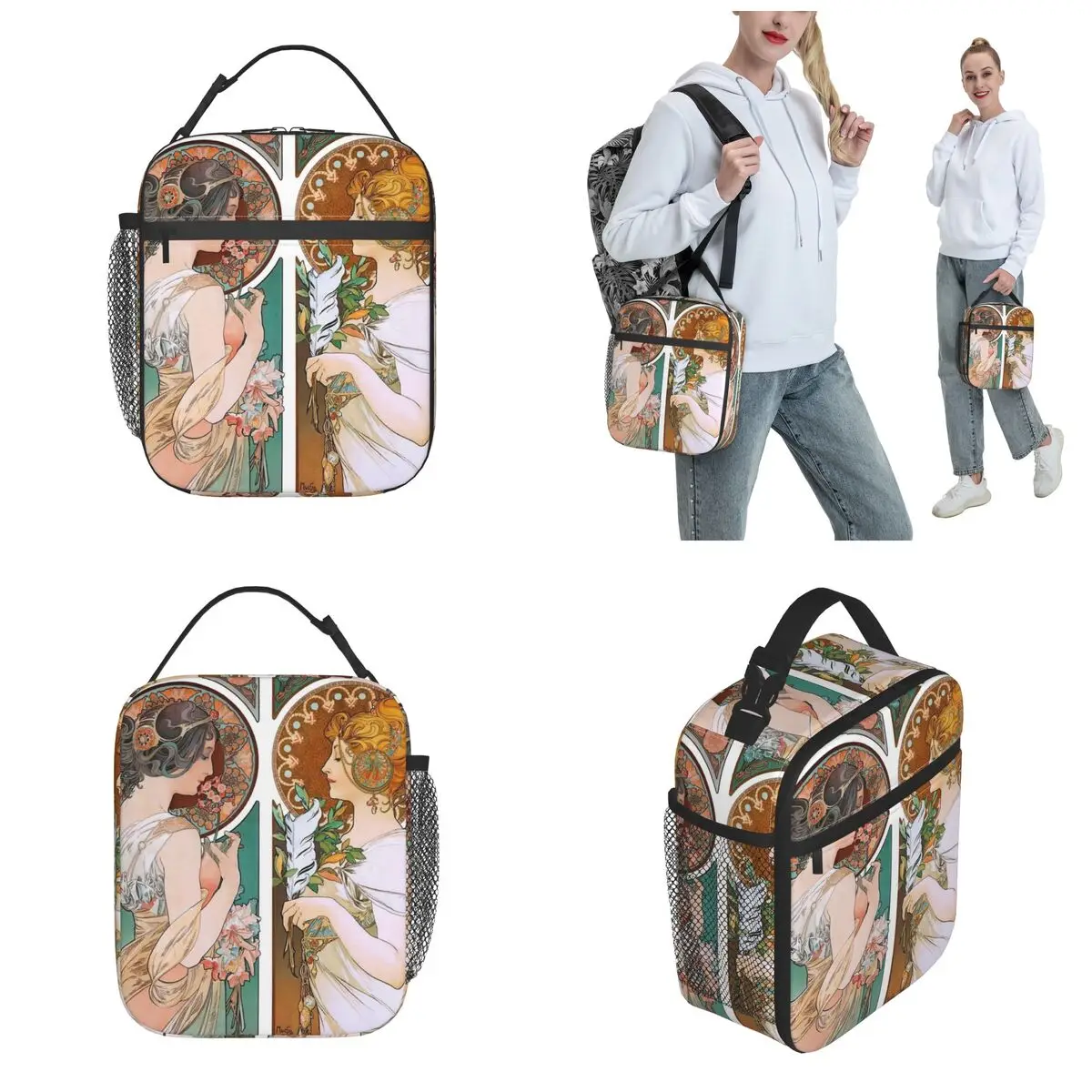 Sleutelbloem En Veer 1899 Alphonse Mucha Accessoires Geïsoleerde Lunchtas Voor Buiten Food Box Herbruikbare Thermische Koeler Bento Box