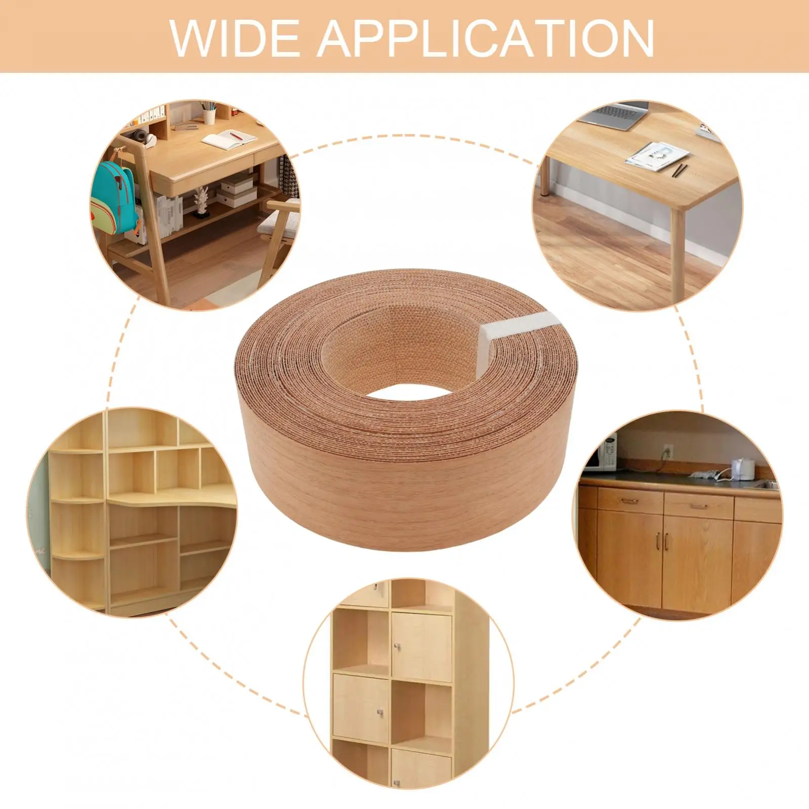1.9 cm X 15m Hot Melt Adhesive Melamine Edge Banding Flexible Veneer Edging for Plywood Table / Cabinet, Pre-glued Veneer Edging