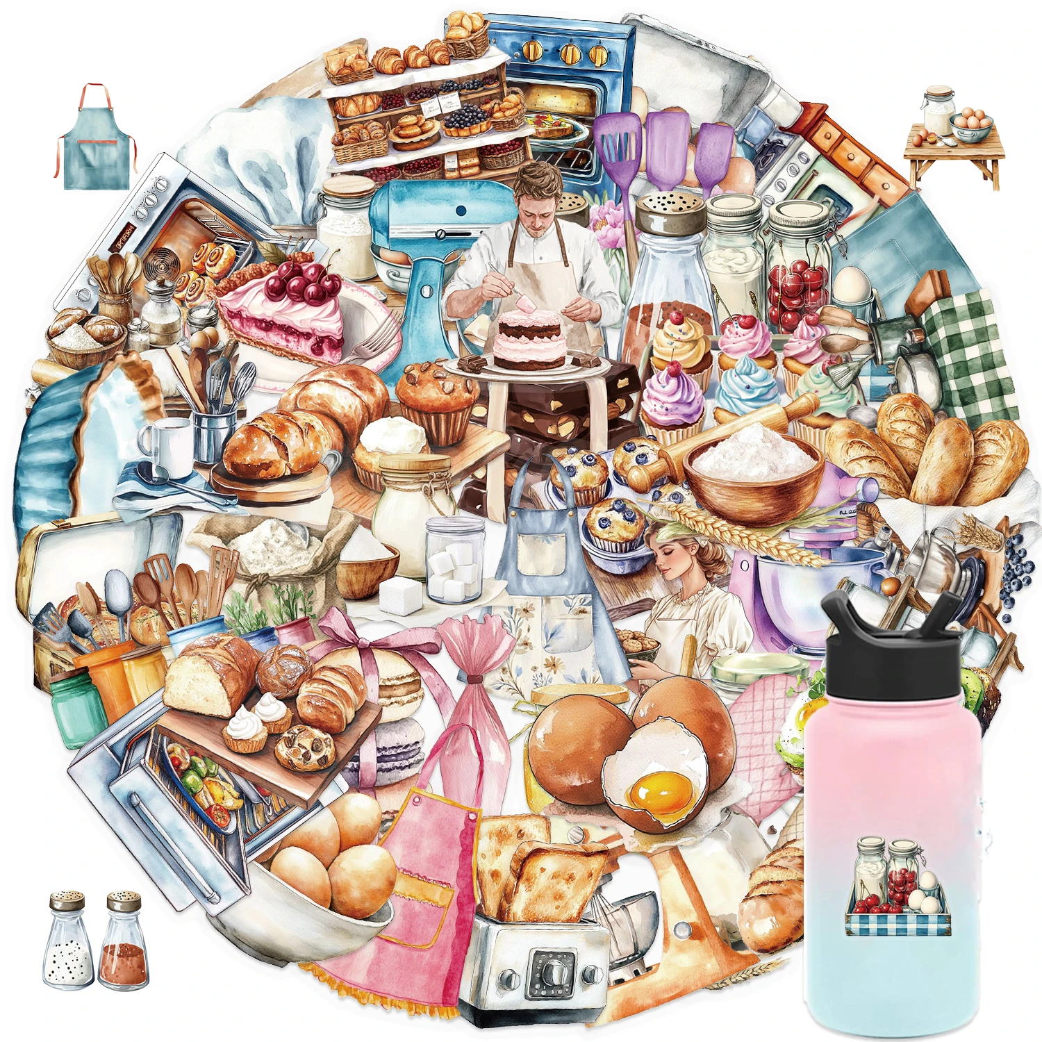 50/100PCS Backen Thema PET Material Graffiti Aufkleber DIY Ästhetische Tagebuch Laptop Kühlschrank Koffer Dekoration Scrapbooking Aufkleber