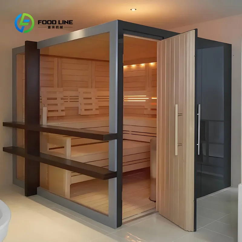 Customized 4 Person Infrared Sauna Room Canadian Hemlock Wood Carbon Heaters