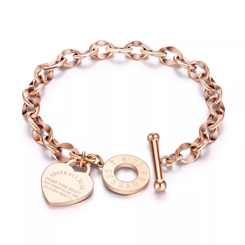 Heart-shaped titanium steel bracelet for women, personalized jewelryOTTrendy couple's bracelets in stock for wholesale with free