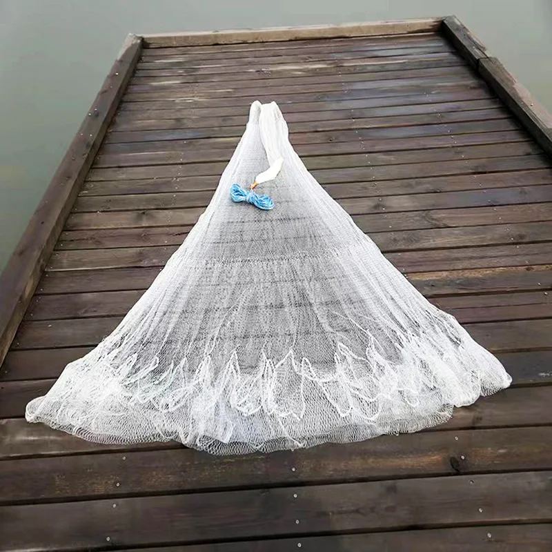 Lawaia Traditional Hand Cast Net, White Nylon Braided Steel Pendant Fishing Net, Bottom Mesh, Pocket Fish Trap