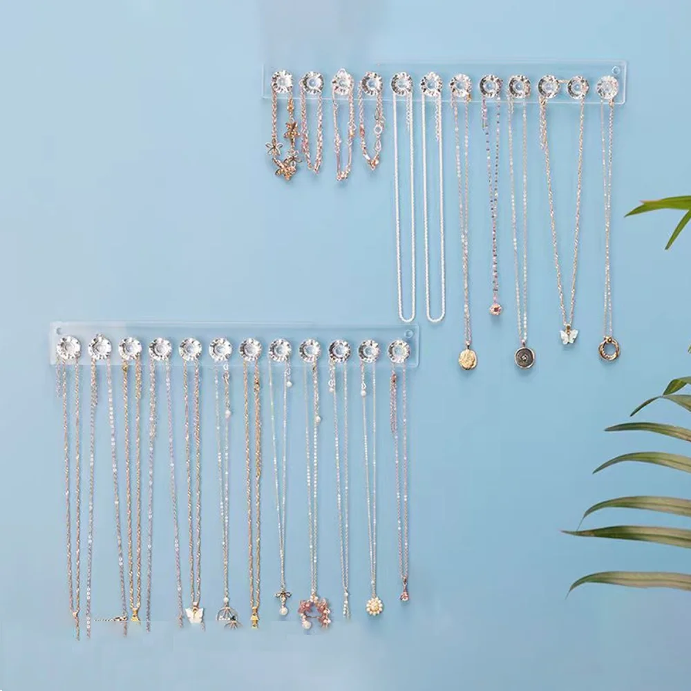 Estante de almacenamiento de joyas transparente, 7 ganchos/12 ganchos, adecuado para guardar collares y pulseras, 1 ud.