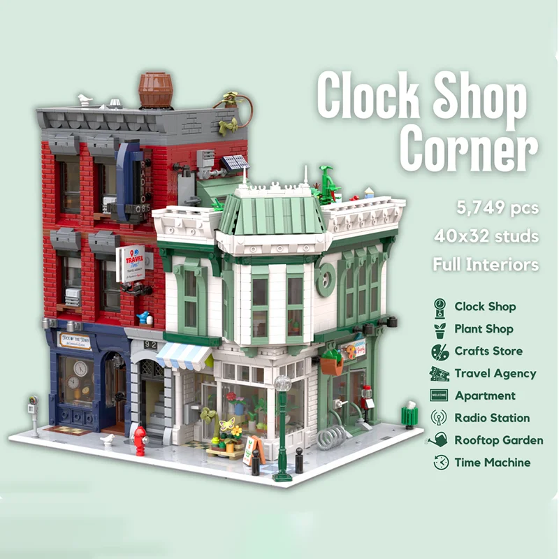 مدينة عرض الشارع نموذج Moc قوالب بناء وحدات ساعة متجر ركن نموذج التكنولوجيا وحدات كتل عيد الميلاد مجموعة لتقوم بها بنفسك لعبة الهدايا #2