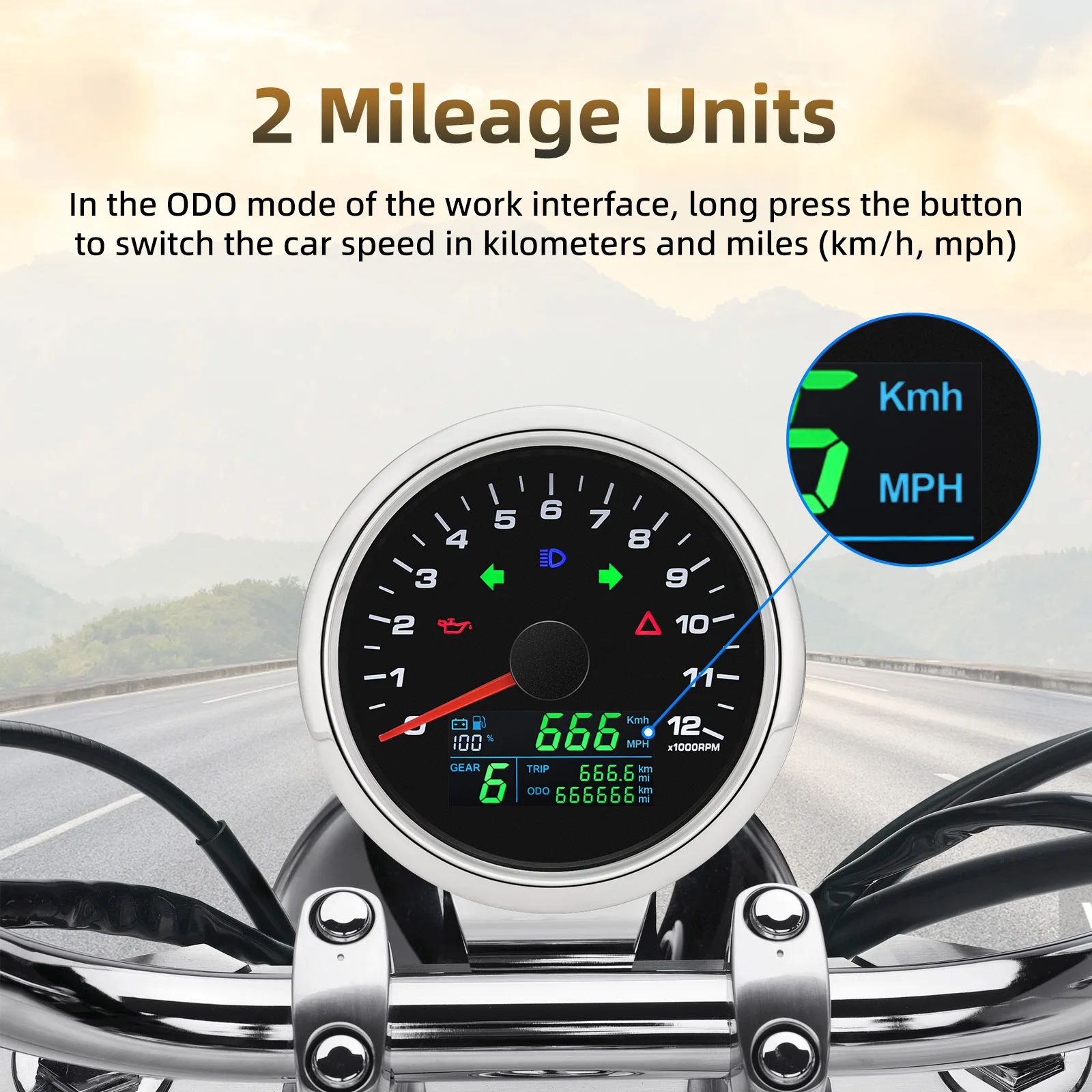 Motorcycle GPS Speedometer Tachometer Trip OBO Voltage Oil Level Gauge LCD Digital Speed Meter Dashboard With Bracket Instrument