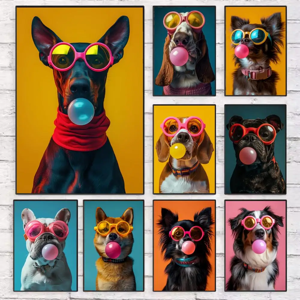

Dog Bubblegum Art Poster Wall Art Sticky for Living Room Bedroom Office Hallway Bar Home Decor Gift Idea