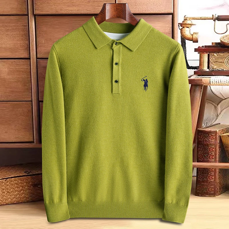 High Quality Men's Imitation Wool Sweater Collar Long Sleeved Sweater Embroidered Solid Color Warm T-shirt for Autumn and Winter