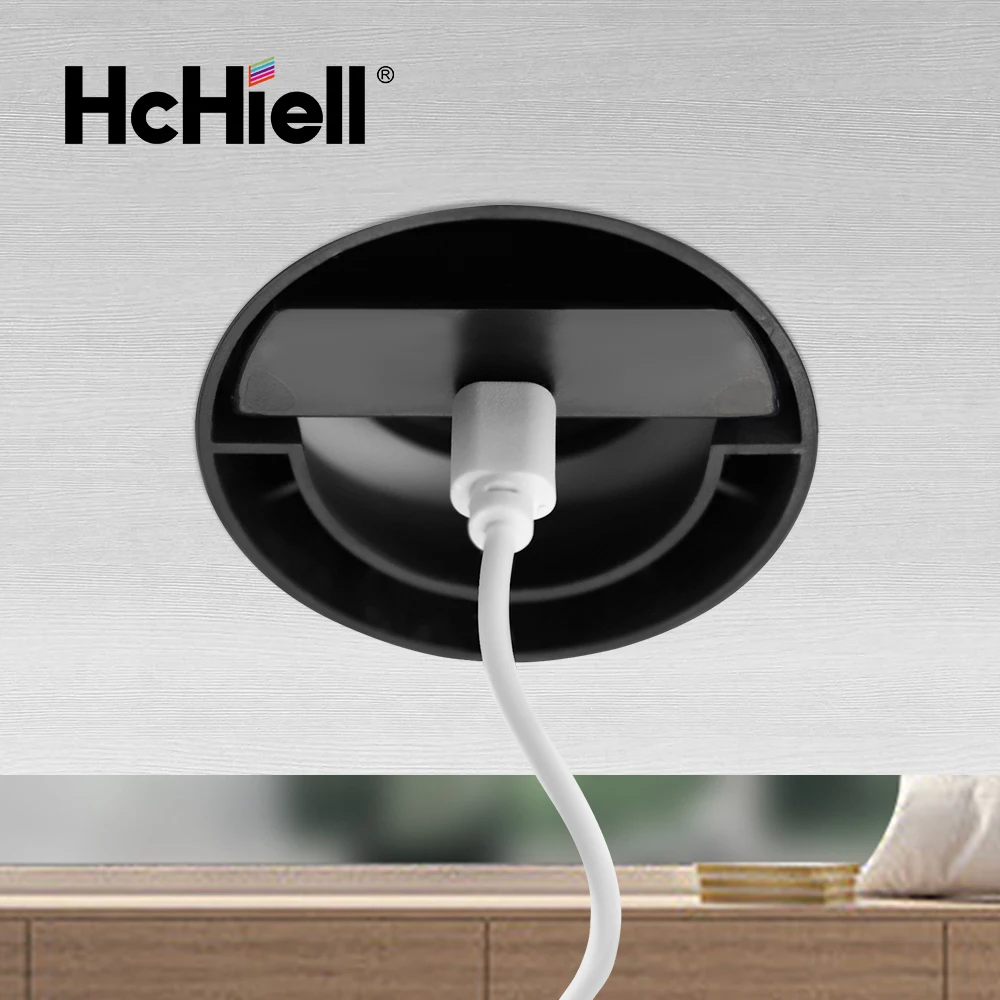 50MM Wire Hole Cover Round Home Office Table Outlet Port Line Box Computer Desk Cord Grommet With 2 Port USB Cable Organizer