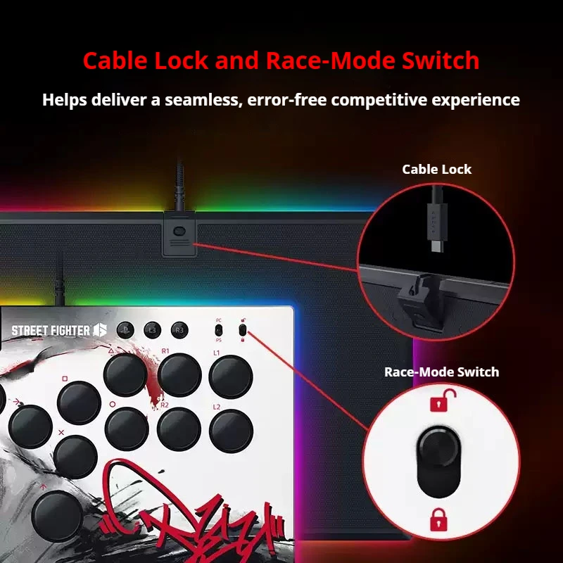 Razer Kitsune Ryu Street Fighter 6 Limited All-Button Optical Arcade Controller Leverless Hitbox Fight Stick for PS5 PC Gaming
