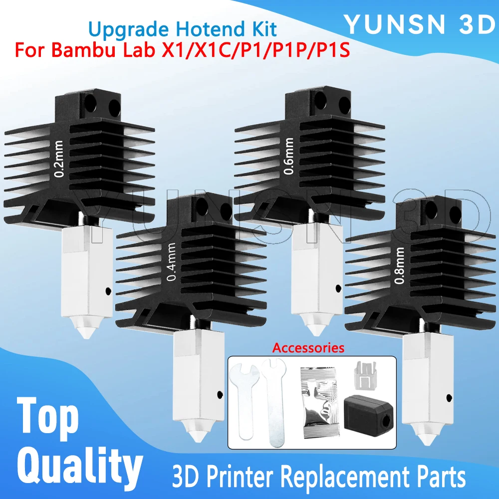 

Hotend Kit For Bambu Lab X1/X1C/P1P/P1S Hot End Hardened Steel Nozzle 0.2/0.4/0.6/0.8mm For Bambulab 3D Printer Replacement Part