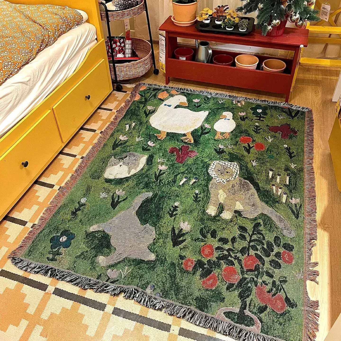 Kawaii Cat Throw Blankets for Beds Cartoon Animal Camping Picnic Mat Outdoor Retro Tapestry Sofa Home Decoration Drop Shipping