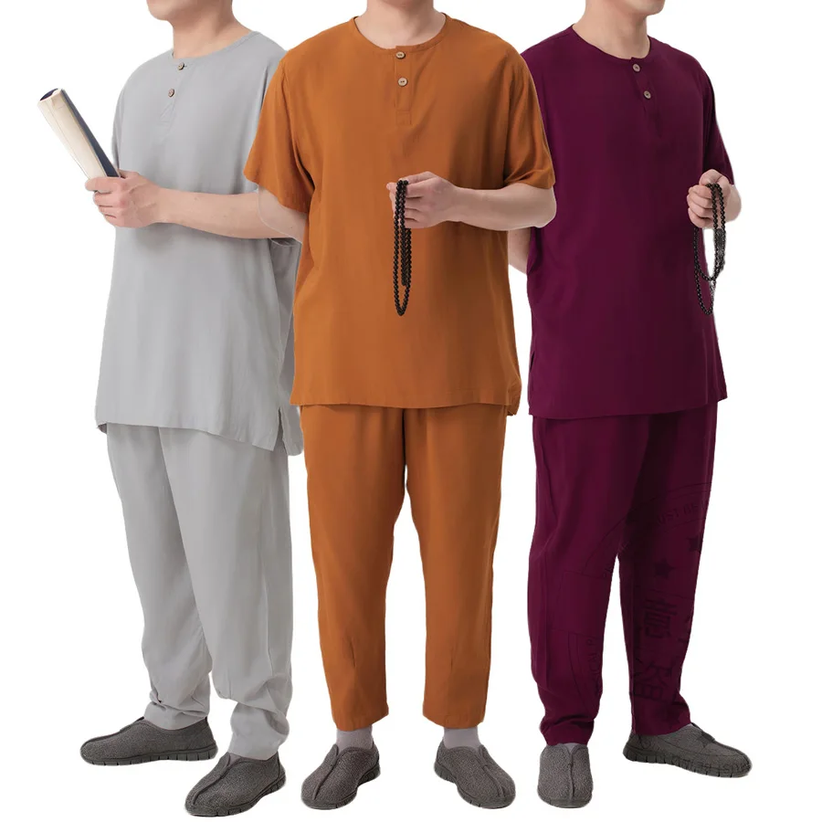 

Unisex Chinese Style Monk Cotton Silk Pajamas Short/Long-Sleeve Underwear Monk Robes Meditation Taichi KungFu Clothes
