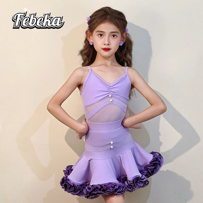Traje de treinamento de dança latina menina novo traje de desempenho das crianças regulamentos de competição vestido de dança latina