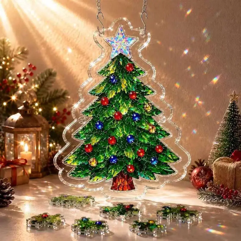 Christmas Tree Hanging Ornament Colorful Stacked Books with Star Topper for Window Xmas Decor Holiday Gift